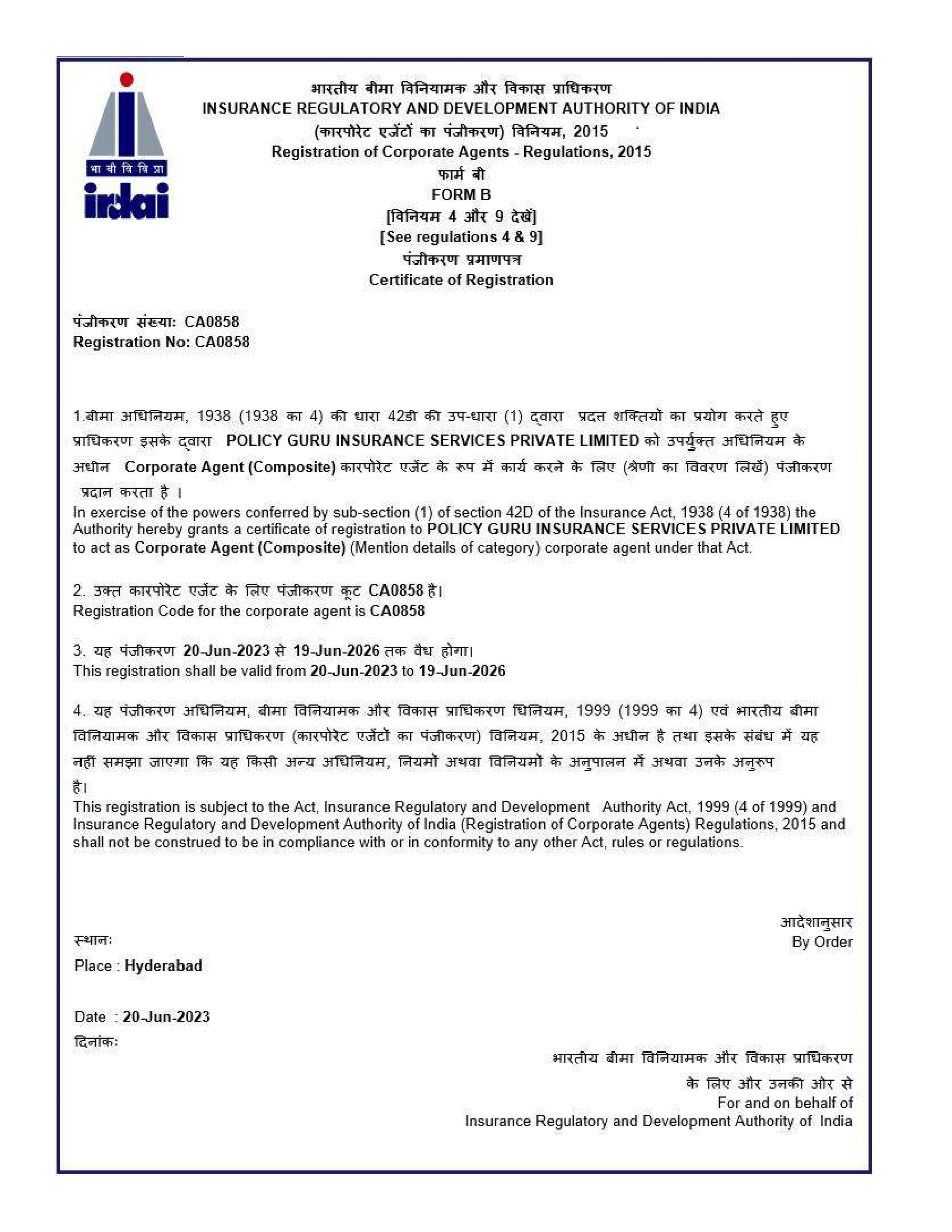 IRDAI License
